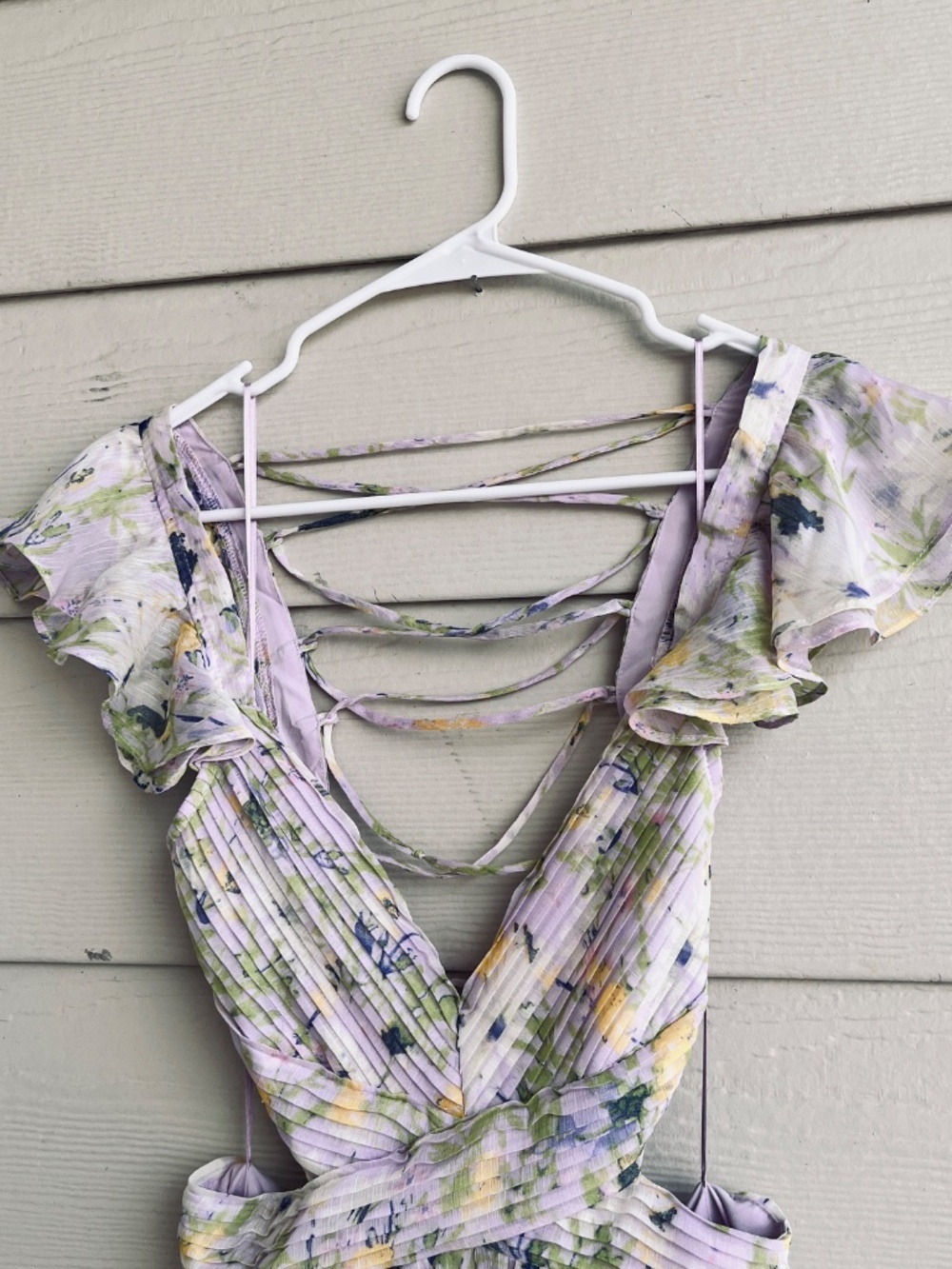 Astr The Label Primrose Maxi Dress - Lavender Aqua Floral Lace-Up-Back Size XS - Picture 9 of 15